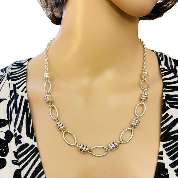 Vintage Inspired Silver Tone Chain Fashion Necklace With Decorative Links - Picture 1 of 7